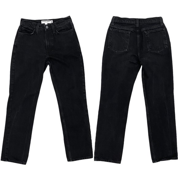 American Apparel Mid-Rise Straight Leg Jeans in Jet Black Denim RSADN336 Size 25 - Picture 1 of 12